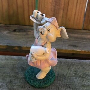 Vintage 1992 Kathy Wise Waitress Pig Figurine Holding a Coffee Tray by Enesco